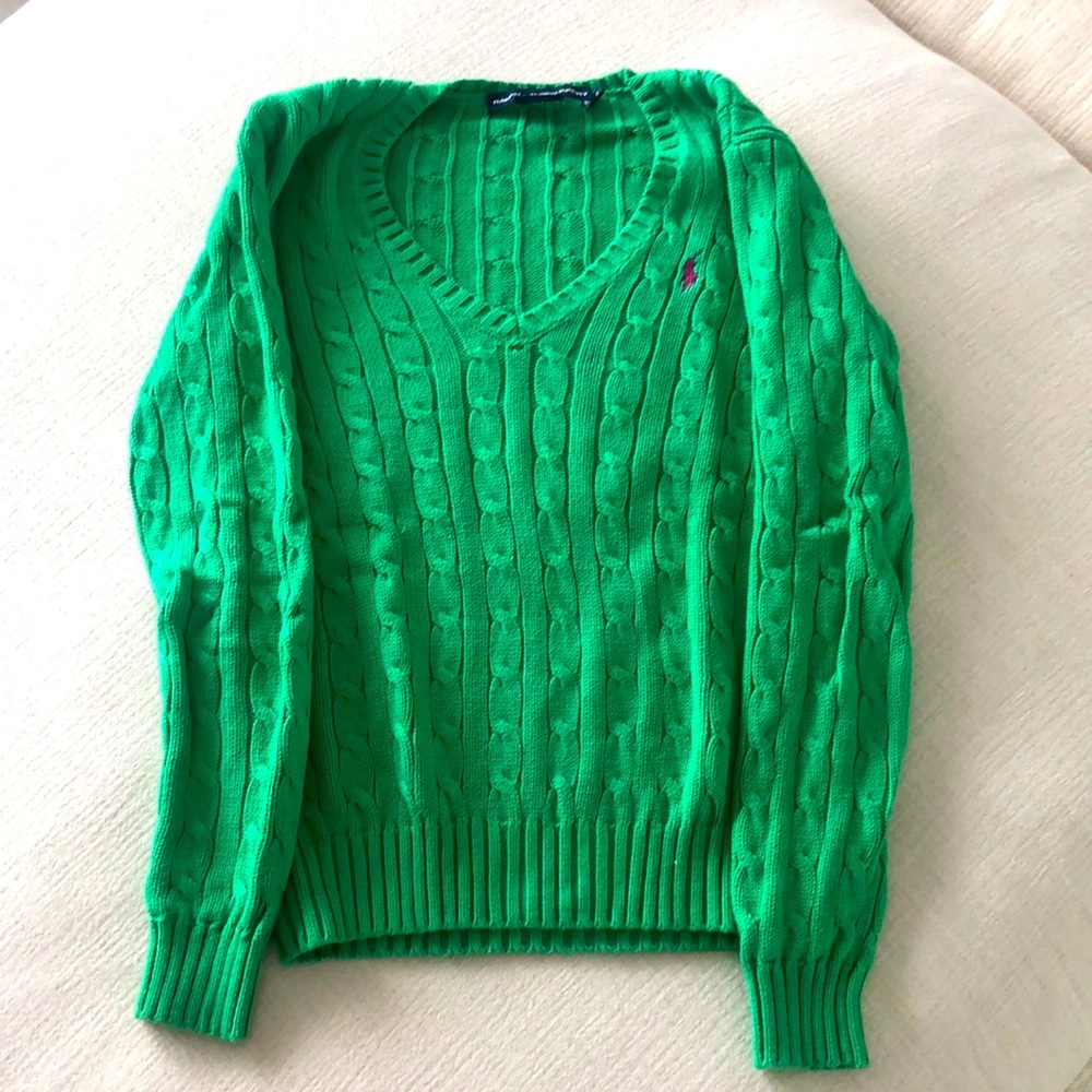 Ralph Lauren sport small women’s cable knit v neck green
